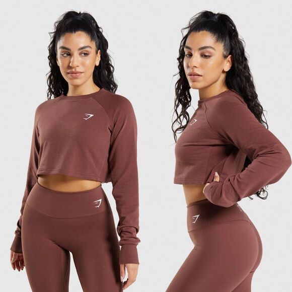 Gymshark Sweaters - Gymshark Women's Size M Brown Training Cropped Crewneck Sweater Athleisure Yoga